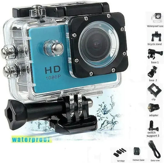ACQ-V1 Action Camera Full HD (1080p) Υποβρύχια (με Θήκη) με Οθόνη 2" Μπλε