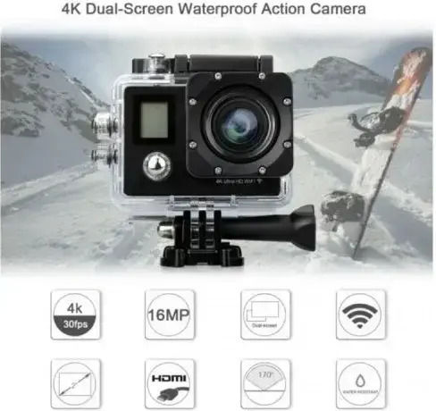 Andowl Qy07k Action Camera 4K Ultra HD Υποβρύχια (με Θήκη) και Wi-Fi Γκρι