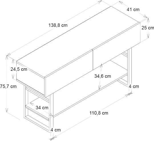 Aron Consolă Metalică cu Suprafață din Marmură Λευκό Εφέ Μαρμάρου L138.8xL41xH75.7buc