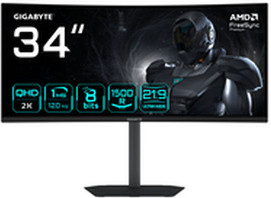 Gigabyte GS34WQCA Ultrawide VA HDR Curved Monitor 34" QHD 3440x1440 with Response Time 1ms GTG