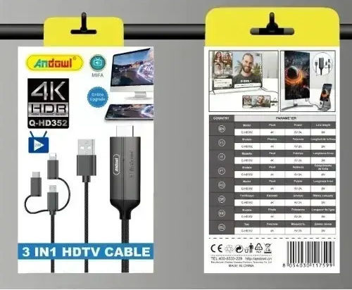 Andowl Q-hd352 Cable HDMI male - USB-A female / USB-C male 1m Μαύρο