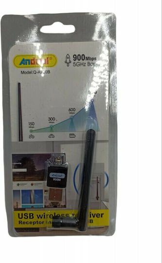 Andowl Q-A220B USB Network Adapter with Wireless Wi-Fi Connection 900Mbps and Detachable Antenna