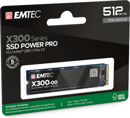 Emtec X300 M2 SSD Power Pro 512GB M.2 Type with PCI Express 3.0 Connection ECSSD512GX300