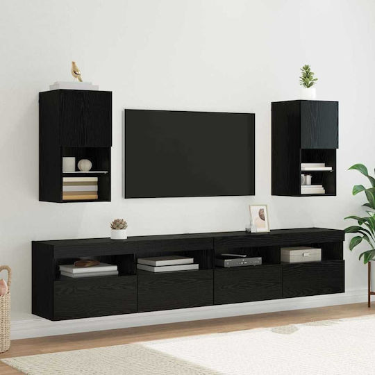 Hanging Living Room Cabinet Made of Particle Board with Lighting Black Beech 30.5x30x60cm