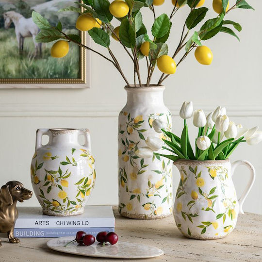 Artekko Διακοσμητικό Βάζο Κεραμικό Lemon Κίτρινο Φ20xΥ20cm