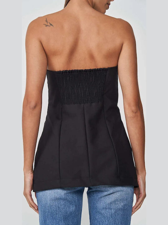 Women's Crop Top Sleeveless with Zipper Black