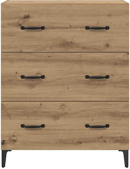 Wooden & Metallic Chest of Drawers Artisan Oak 69.5x34x90cm