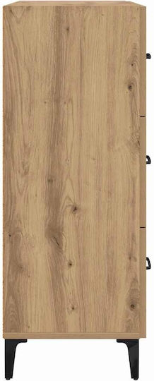 Wooden & Metallic Chest of Drawers Artisan Oak 69.5x34x90cm