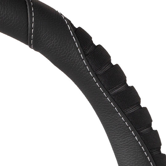 Cartech Car Steering Wheel Cover with Diameter 38cm Leather Black with Black Stitching