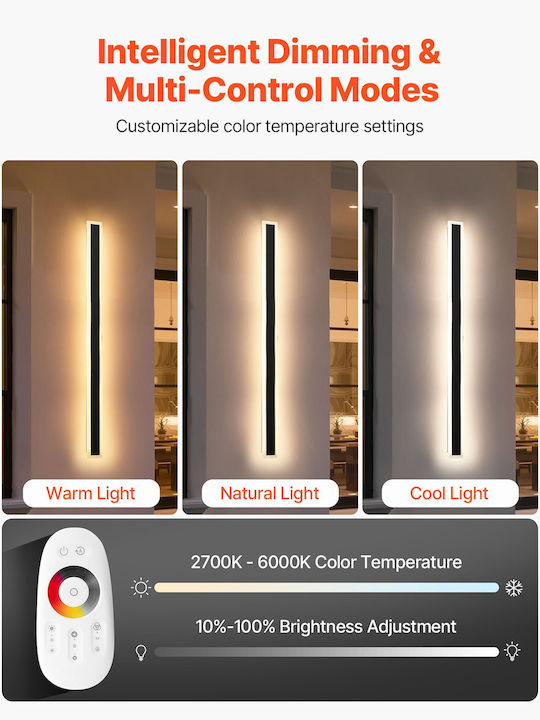 Vevor Wall-Mounted Linear LED Lighting IP65 10W with RGB Light
