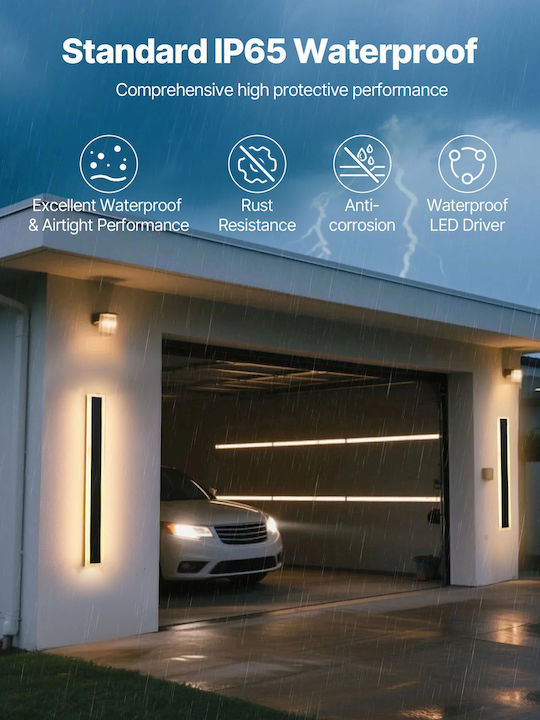 Vevor Επιτοίχιο Γραμμικό Φωτιστικό LED IP65 8W με Θερμό Λευκό Φως Διπλής Δέσμης 80x8x5εκ.
