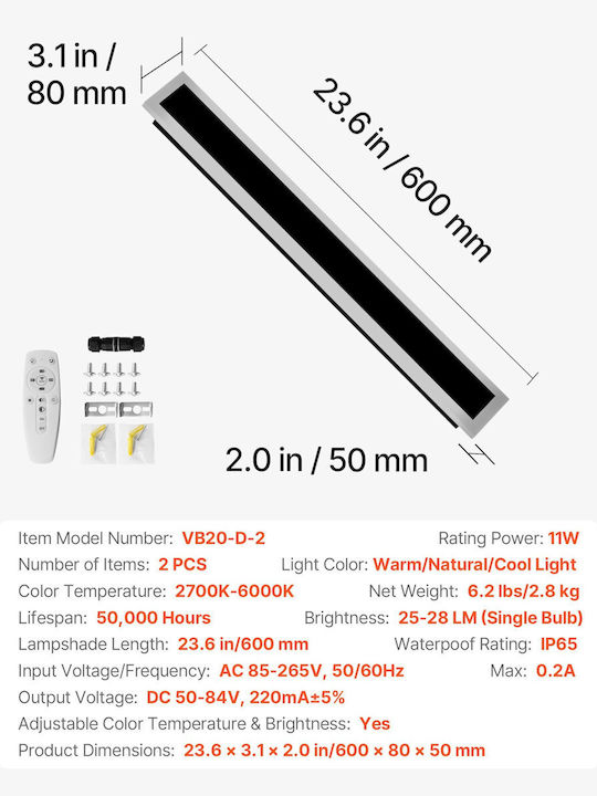 Vevor Wall-Mounted Linear Lighting IP65
