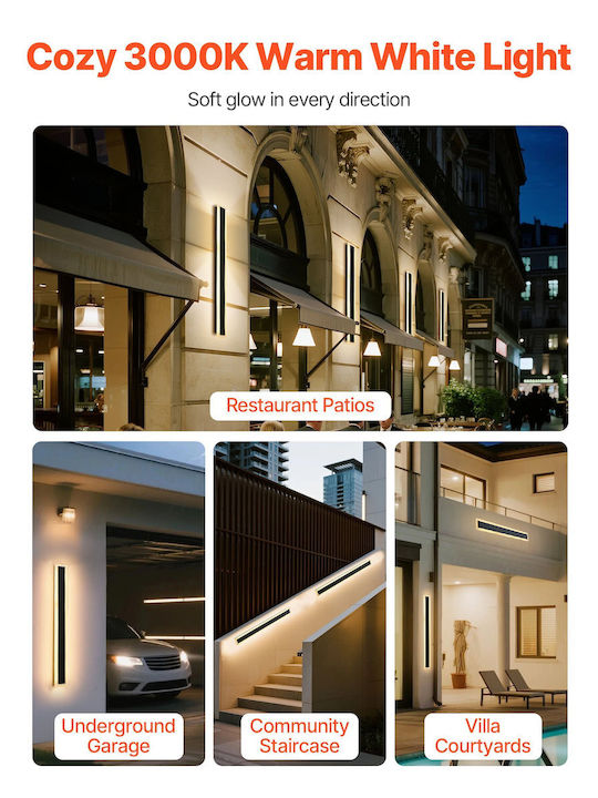 Vevor Επιτοίχιο Γραμμικό Φωτιστικό LED IP65 8W με Θερμό Λευκό Φως Διπλής Δέσμης 80x8x5εκ.