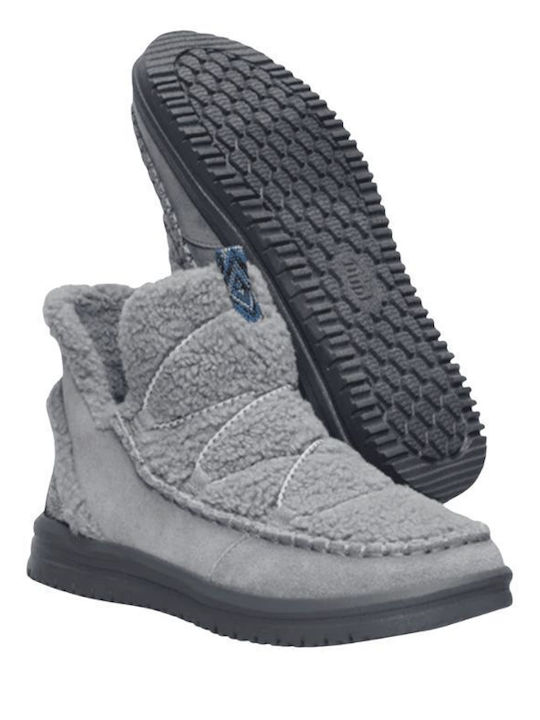 Suede Women's Ankle Boots with Fur Gray