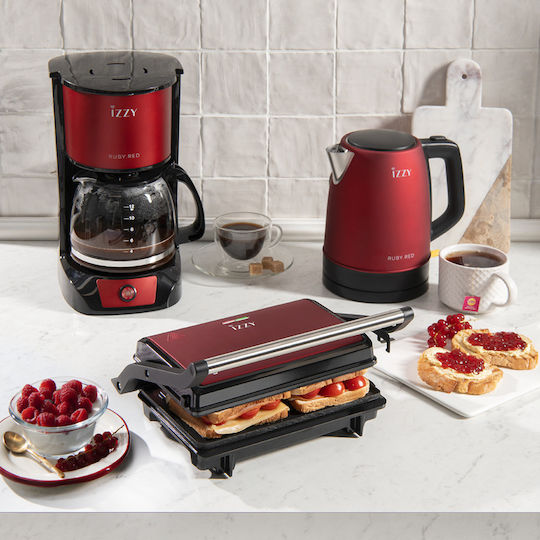 Izzy Panini Sandwich Maker for 2 Sandwiches 1000W Red