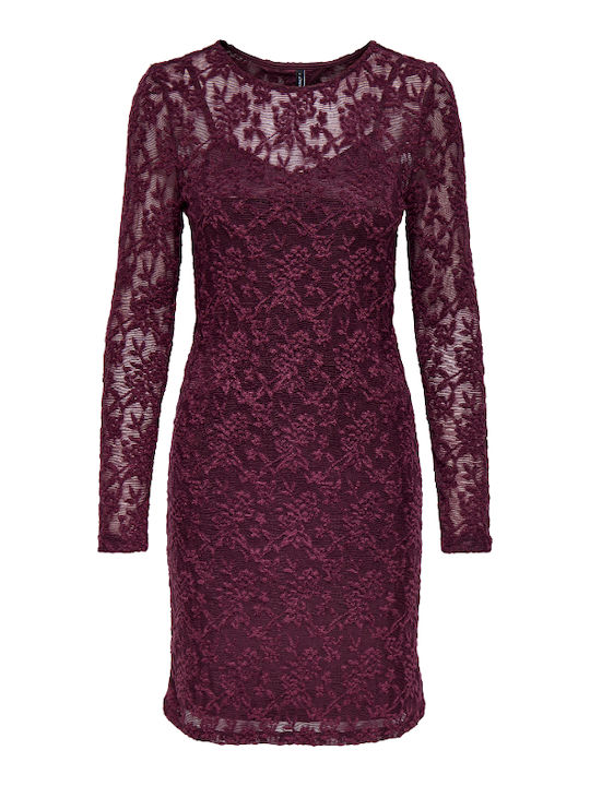 Mini Evening Dress Open Back with Lace & Mesh Red Wine