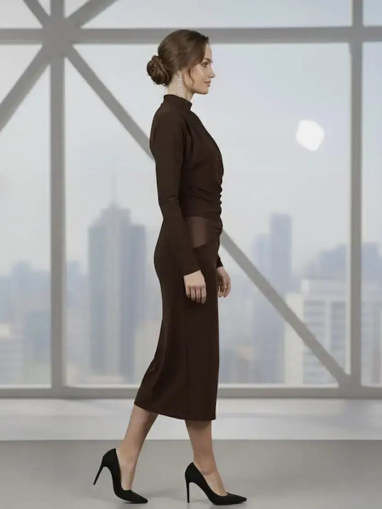 Midi Dress for Wedding Christening with Tulle Brown