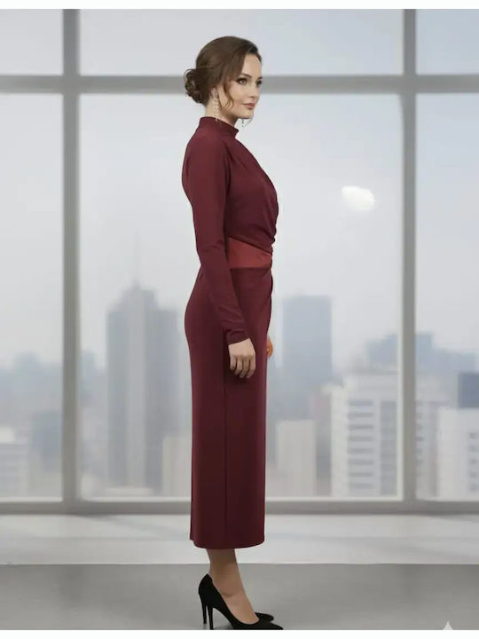 Midi Dress for Wedding - Christening with Burgundy Tulle
