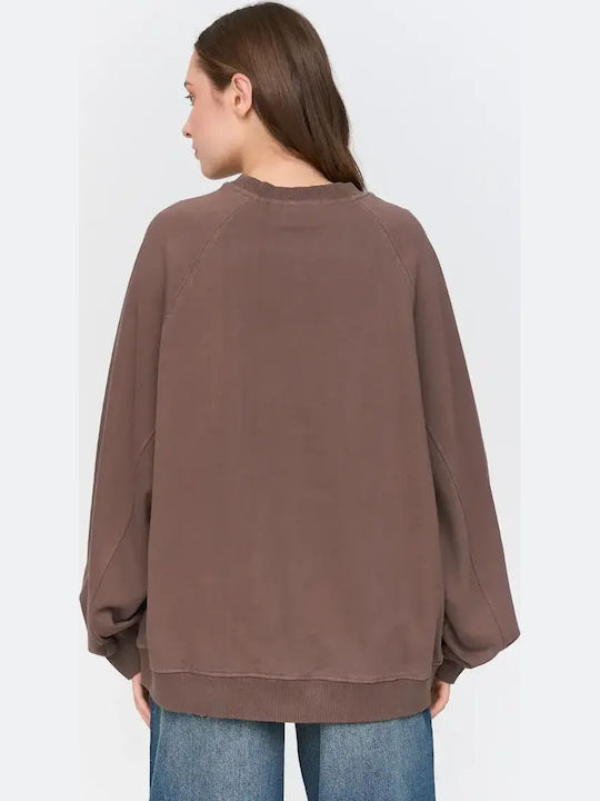 Sweatshirt Μακρύ Γυναικείο Φούτερ Brown