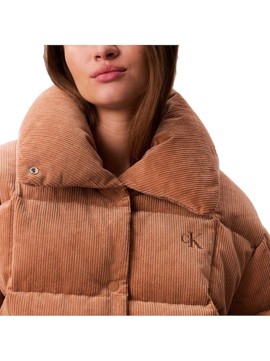 Short Women's Puffer Jacket for Winter Tabac Brown