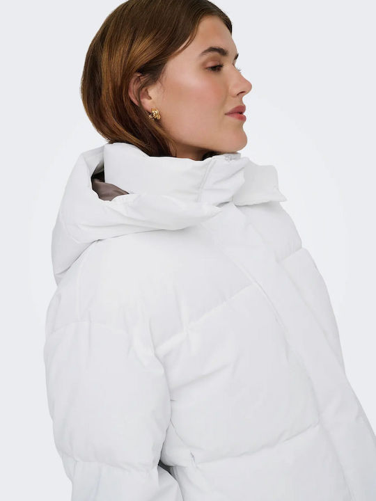 Κοντό Γυναικείο Puffer Μπουφάν για Χειμώνα Bright White, Walnut