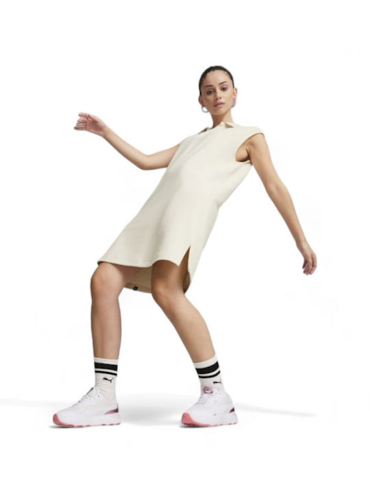 Summer Mini Athletic Dress T-Shirt Sleeveless Beige