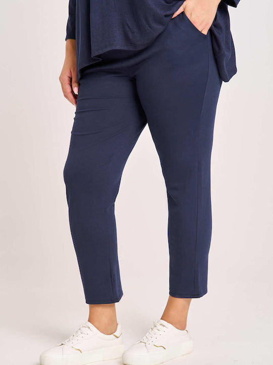 Women's Fabric Capri Trousers with Elastic Blue