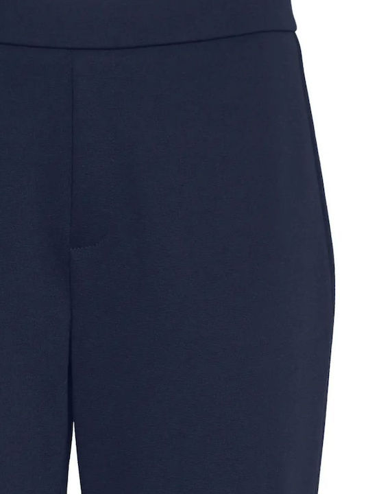 Women's High-waisted Fabric Capri Trousers Flared Blue Navy