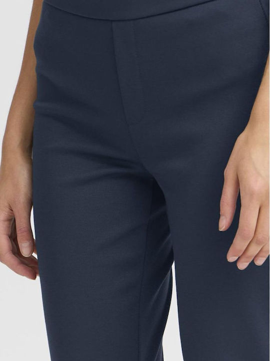 Women's High-waisted Fabric Capri Trousers Flared Blue Navy