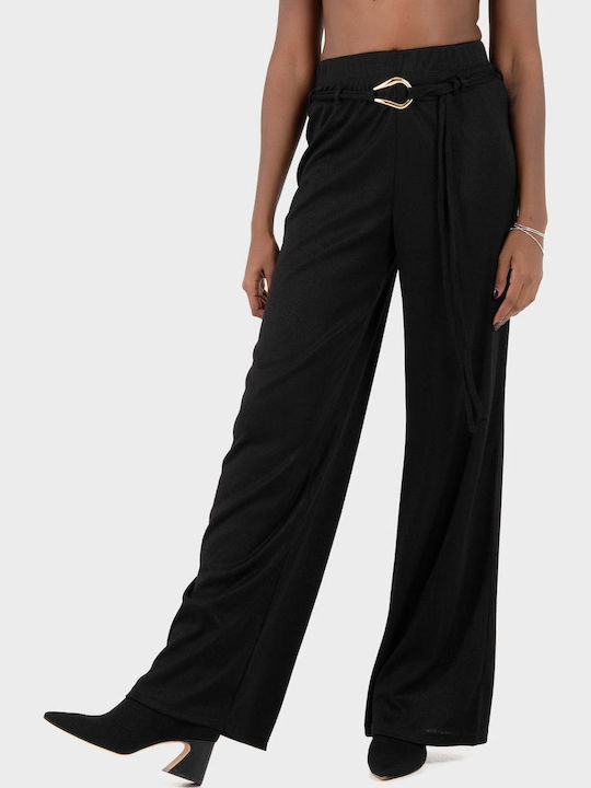 Vero Moda Women's High-waisted Fabric Trousers Wide Black