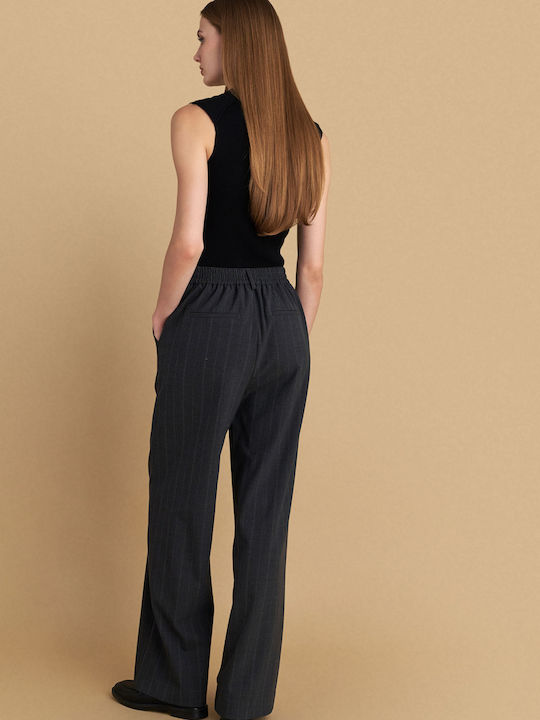 Women's Fabric Trousers with Elastic Striped Gray