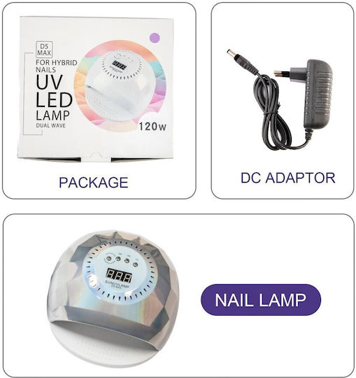 Nail Polish Curing Lamp UV / LED 120W Silver