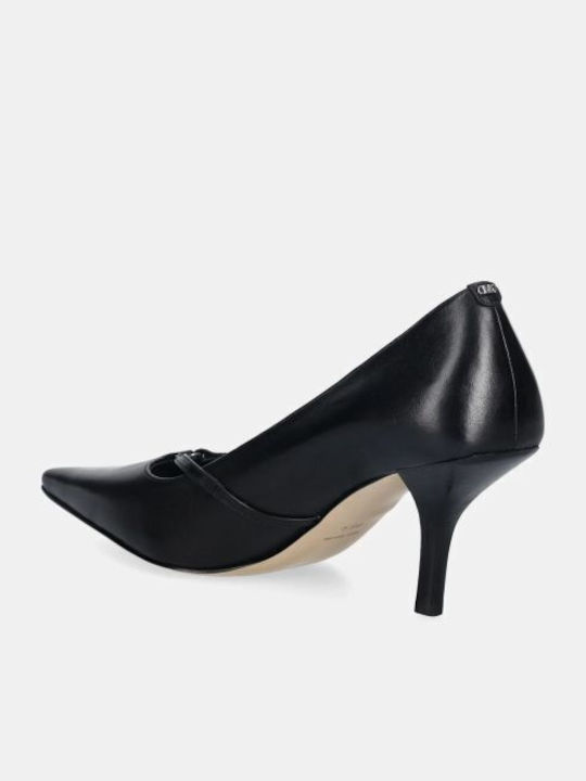 Leather Pointed Toe Black High Heels