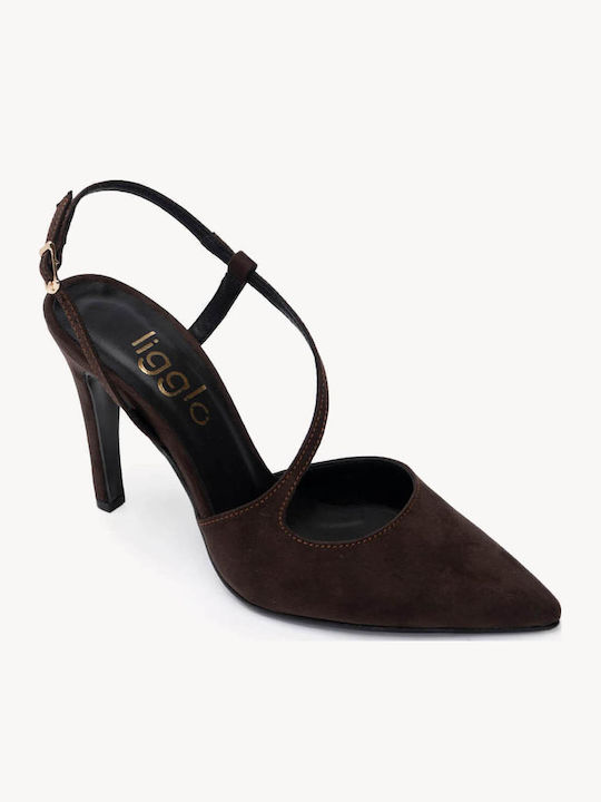 Brown Suede Heels Cross Strap Open Heel