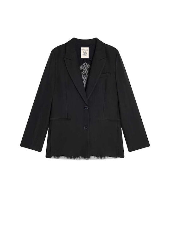 Semicouture Long Women's Blazer Black with Sequins