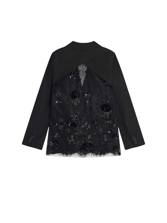 Semicouture Long Women's Blazer Black with Sequins