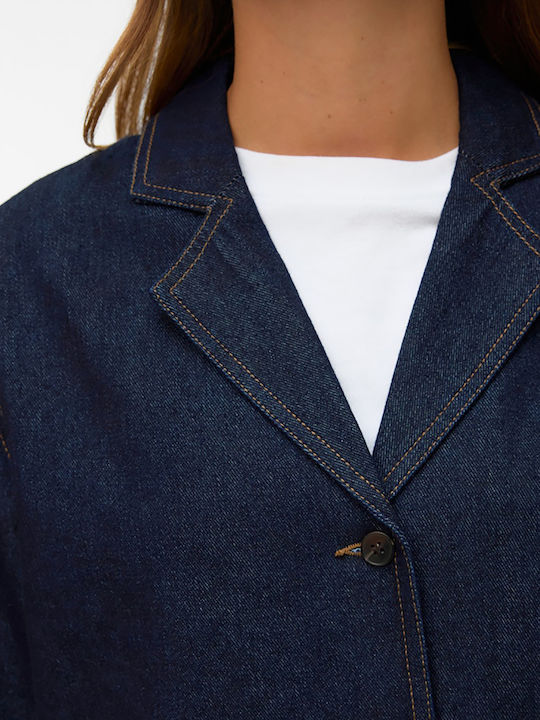 Women's Denim Long Sleeve Shirt Dark Blue Denim