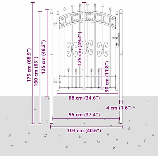 vidaXL Metallisches Gartentor in Grau Farbe 1.25x1.03m