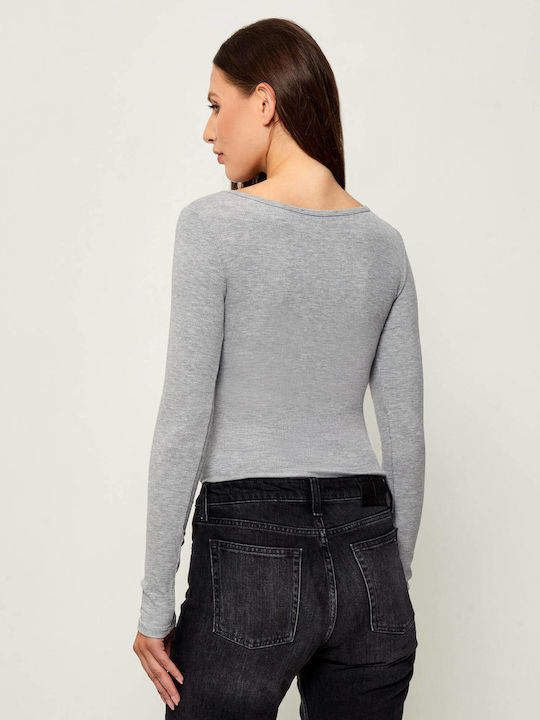 Guess Body Tessa V Neck Rib O4bm17kcda2 Grey Melange Guess Body Tessa V Neck Rib O4bm17kcda2 Grey Melange
