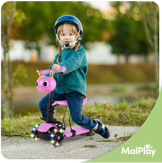 MalPlay Scuter Copii Pliabil 3 Roți Cu Scaun Roz