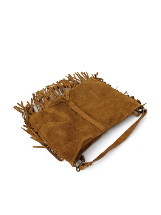 Damentasche aus Leder Handtasche Wildleder mit Fransen Tabak
