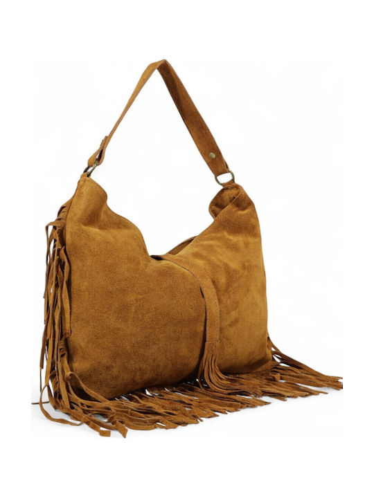 Damentasche aus Leder Handtasche Wildleder mit Fransen Tabak