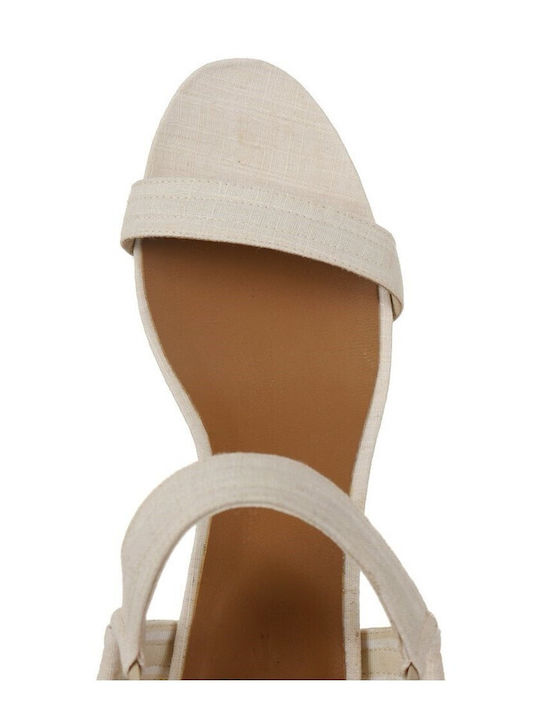 Karoly W Women's Fabric Ankle Strap Platforms Beige