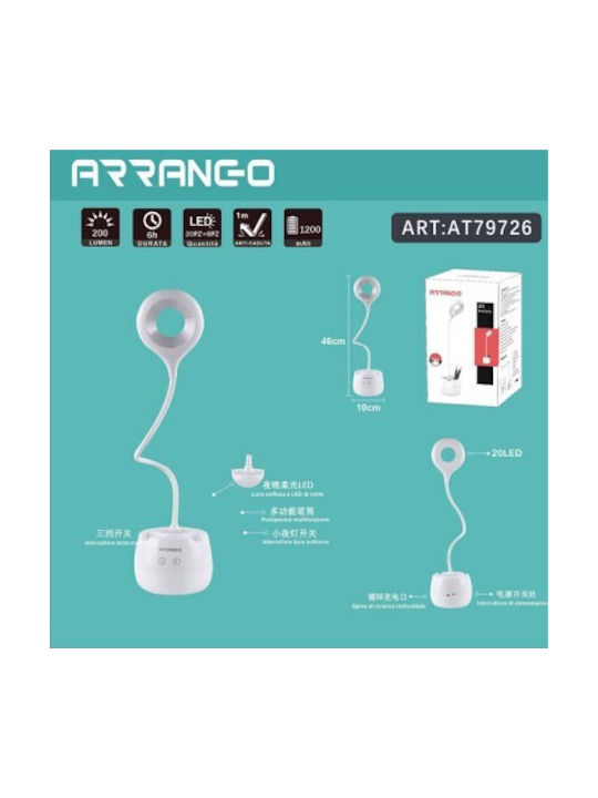 Arrango Reîncărcabil LED Lumină de Birou cu Braț Flexibil în Culoarea Alb