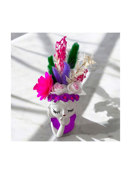 Decorațiune Ceramică Fata Visătoare Begonia Din Lemn Flori Criogenizate Mov 21x6 Cm