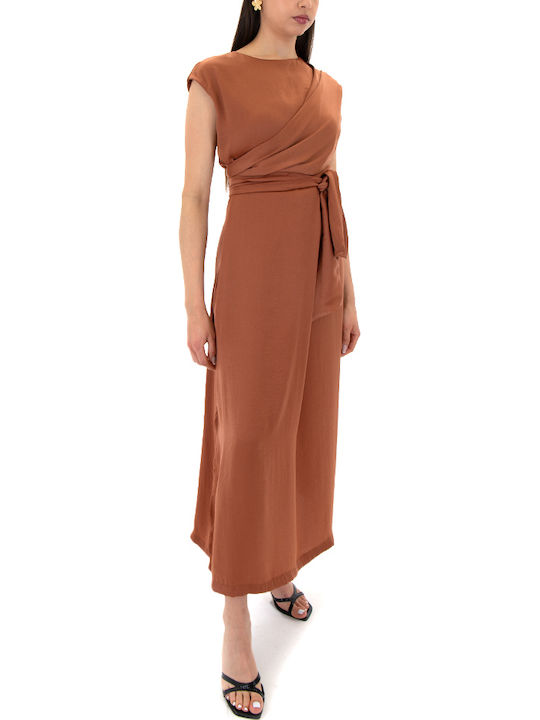 Καλοκαιρινό Midi Φόρεμα Κρουαζέ με Σκίσιμο Brown
