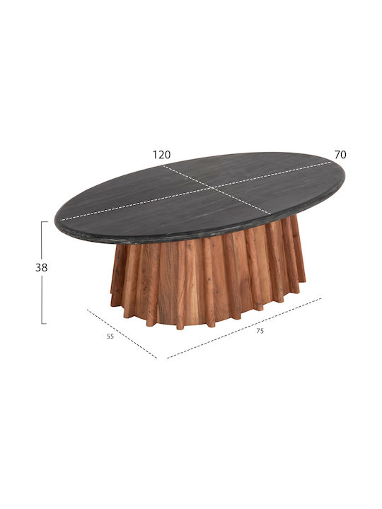Ovales Zentral Kaffeetisch Draxx aus Massivholz Akazie Schwarz Marmor M120xL70xH38cm