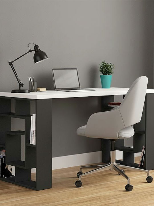 Schreibtisch Labirent Holz mit Bücherregal Anthracite / White 140x60x75cm