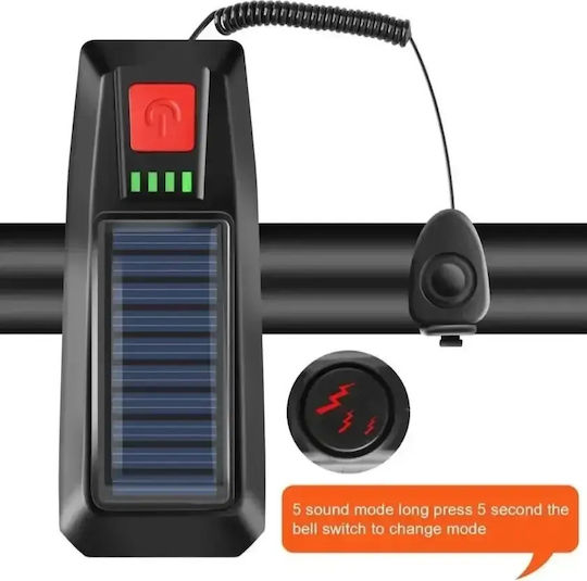 Waterproof Solar Rechargeable Bicycle Light 350lm Horn 120db 3 Lighting Modes Black Red Ly-17