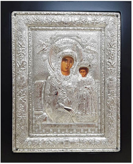 Karvounis Heiligenikone Gottesmutter mit Kind Metall 22x27cm